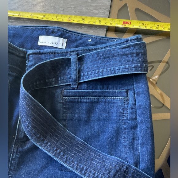 NWOT LOFT Dark Blue Belted, High waist straight ankle jeans. - Picture 4 of 7